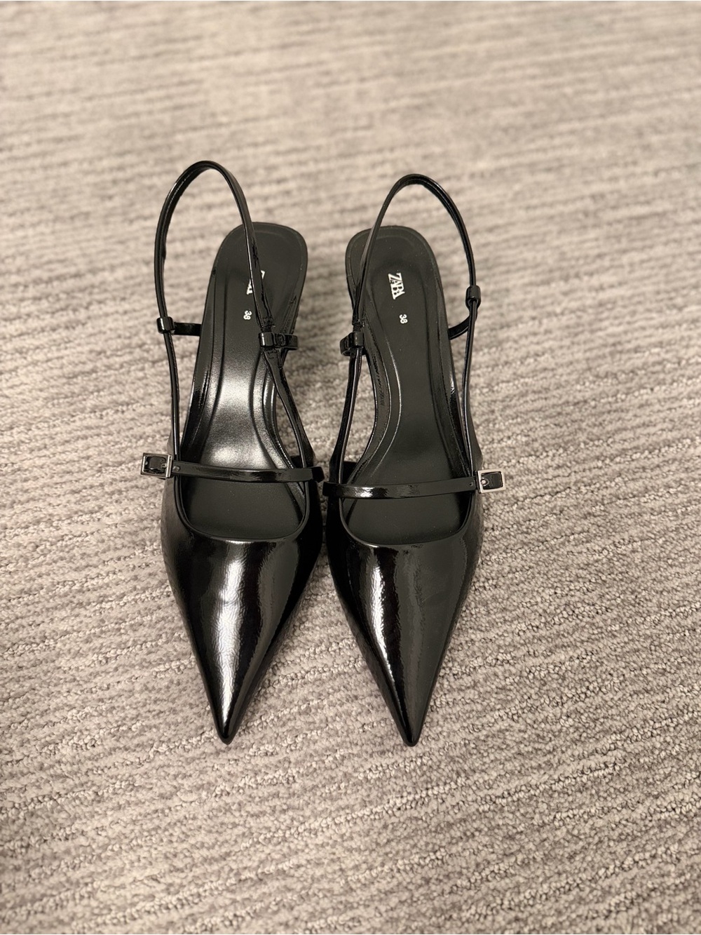 Zara Black Patent Pointed Slingback Pumps - never worn